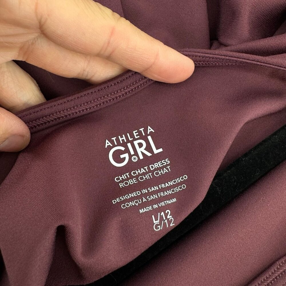 Athleta Girl Chit Chat Long Sleeve Dress-Color Aubergine Size L/12 - Picture 6 of 7